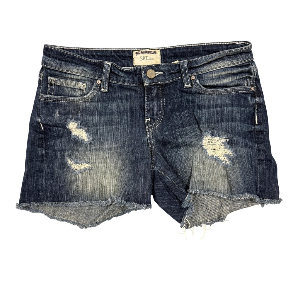 BKE Shorts Womens 27 Blue Denim Stella 4" Short Distressed Fray Hem Cutoff